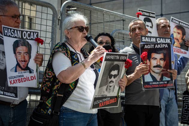 May 30, 2026, Istanbul, Istanbul, Turkey: Relatives of victims of enforced disappearances gather during the 1105th weekly vigil of the Saturday Mothers at Galatasaray Square in Istanbul, Turkey, on May 30, 2026. Families spent another holiday searching for answers about their missing loved ones and demanding truth, justice, and accountability. During a press statement, participants asked authorities to clarify the fate and whereabouts of those who disappeared in custody and reiterated their call for an end to impunity. The Saturday Mothers have continued their peaceful struggle for decades to uncover the fate of forcibly disappeared individuals in Turkey. Istanbul Turkey  - ZUMAt171 20260530_zip_t171_013 Copyright: xAbdullahxTepelix