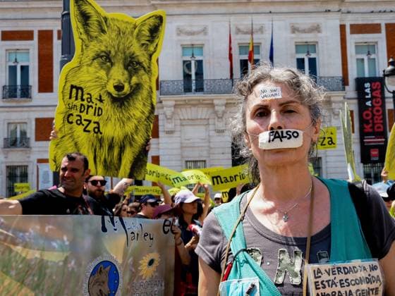 May 30, 2026, Madrid, Madrid, Spain: MADRID, SPAIN - MAY 30: Animal rights groups march through the center of Madrid to Puerta del Sol, demanding an end to hunting practices in Spain. Madrid Spain  - ZUMAh199 20260530_zip_h199_002 Copyright: xAaronxHerediax