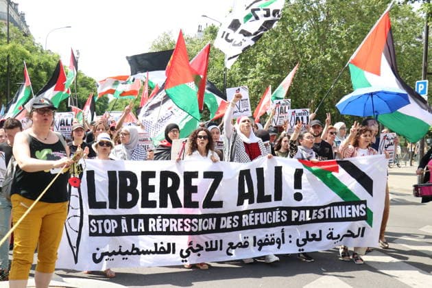 Demonstration for Ali’s release in Paris PARIS, FRANCE - MAY 30: Demonstrators, holding banners and flags, take part in a march in support of Ali, a Palestinian refugee detained in France for two years, calling for his release and an end to what they denounce as repression targeting Palestinian refugees, in Paris, France, on May 30, 2026. Umit Donmez Anadolu Paris France. Editorial use only. Please get in touch for any other usage.  Copyright: x2026xAnadoluxUmitxDonmezx