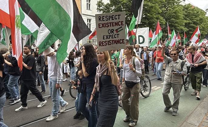 Israeli attacks on Palestine and Lebanon protested in Berlin BERLIN, GERMANY - MAY 30: Demonstrators, holding banners and flags, march near the Eberswalder Strasse metro station in the Prenzlauer Berg district to protest against Israel s attacks on Palestine and Lebanon, in Berlin, Germany, on May 30, 2026. A large number of participants gathered to voice their opposition to Germany s arms supplies to Israel and its military actions in Palestine and Lebanon. Erbil Basay Anadolu Berlin Germany. Editorial use only. Please get in touch for any other usage.  Copyright: x2026xAnadoluxErbilxBasayx