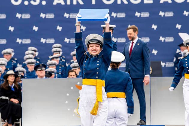 May 30, 2026, Colorado Springs, Co, United States: A female cadet hoists her diploma during the U.S. Air Force Academy Class of 2026 graduation ceremony at Falcon Stadium, May 28, 2026 in Colorado Springs, Colorado. A total of 931 cadets received commissions as second lieutenants in the U.S. Air Force and U.S. Space Force. Colorado Springs United States - ZUMAp138 20260530_zaa_p138_006 Copyright: xAdalynxGreene U.S.xAirx