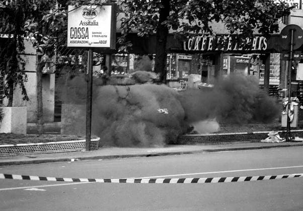 Bomb attack at the CafÃ de Paris on Via Veneto in Rome ROME, ITALY - SEPTEMBER 17: Explosion of the Soviet-made F1 bomb used by the Palestinian Ahmad Hassan Abu AlÃ¬ Sereya in the attack on the CafÃ de Paris in Via Veneto on September 17, 1985 in Rome, Italy. The Palestinian extremist threw two ˜pineapple™-type hand grenades (Soviet-made F1 model) among the tables of the cafÃ , which was crowded with tourists and situated a short distance from the US Embassy: only one device exploded, causing 39 injuries, many of them serious. The attack, carried out on the anniversary of the Sabra and Shatila massacre, was claimed by the Revolutionary Organisation of Socialist Muslims (ORMS), a group linked to Abu Nidal. Rome Italy Copyright: xStefanoxMontesix