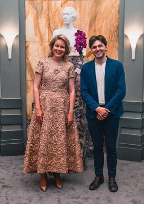 Queen Mathilde of Belgium and the winner Ettore Pagano of Italy pictured after the final of the 2026 Queen Elisabeth Cello Competition, at the Brussels Bozar concert hall, Saturday 30 May 2026. This year s edition of the competition for career-starting musicians takes place from 4 to 30 May.  EMILExWINDAL 175504769