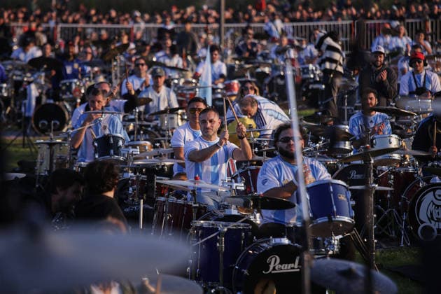 Drummers seek the Guinness World Record with more than 400 drums playing simultaneously in Buenos Aires BUENOS AIRES, ARGENTINA - MAY 30: More than 400 drummers perform simultaneously during the new edition of the Baterias a la Plaza festival at Parque Arroyo Vega in Buenos Aires, Argentina, on May 30, 2026. The event gathered musicians from across the country to share a unique open-air musical experience alongside influential figures of the Argentine drumming scene, as participants played synchronized patterns to create a collective soundscape. Luciano Gonzalez Anadolu Buenos Aires Argentina. Editorial use only. Please get in touch for any other usage.  Copyright: x2026xAnadoluxLucianoxGonzalezx