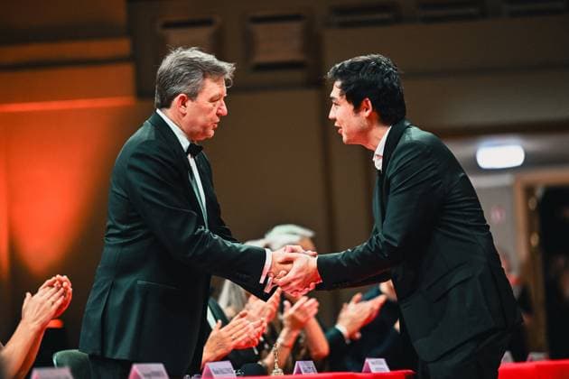 President of the jury Gilles Ledure and Dilshod Narzillaev of Uzbekistan pictured after the final of the 2026 Queen Elisabeth Cello Competition, at the Brussels Bozar concert hall, Saturday 30 May 2026. This year s edition of the competition for career-starting musicians takes place from 4 to 30 May.  EMILExWINDAL 175512763
