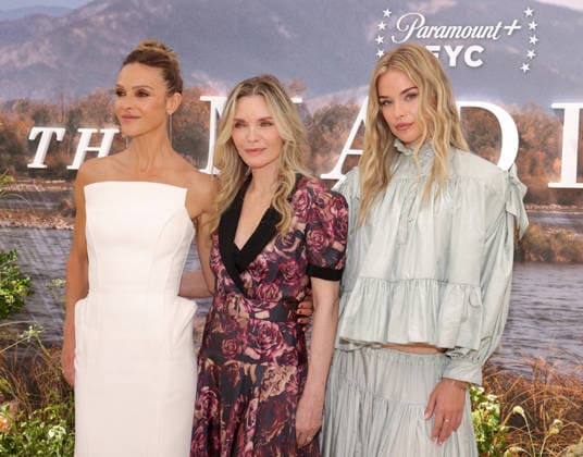 Beau Garrett, Michelle Pfeiffer and Elle Chapman attend the LA Emmy FYC Official Clips And Conversation For Paramount+ Original The Madison at the Television Academy s Wolf Theatre at the Saban Media Center in North Hollywood on Saturday, May 30, 2026.  LAP20260530275 GREGxGRUDT