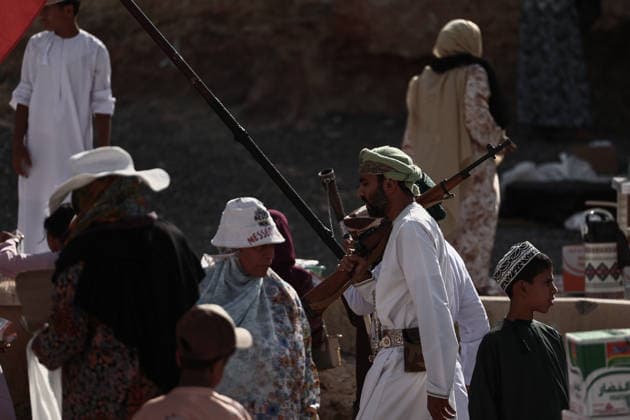 Fanja Azwa Festival in Oman FANJA, OMAN - MAY 30: Hundreds of people gather to take part in the traditional Fanja Azwa cultural event, a centuries-old celebration held during religious holidays, in Fanja, Ad Dakhiliyah region, Oman on May 30, 2026. The event, which has a history spanning more than 500 years, featured mass processions and performances of traditional Omani folk arts. The celebrations concluded with a ceremonial cannon firing. Shady Alassar Anadolu Fanja Oman. Editorial use only. Please get in touch for any other usage.  Copyright: x2026xAnadoluxShadyxAlassarx
