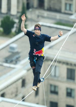 Slackliner walks between two tallest building in Warsaw Photo: Adam Burakowski East News Estonian slackliner Jaan Roose attempts to walk the highline between two tallest buildings in the Polish capital during the Red Bull Line of Time over Warsaw event on May 31, 2026 in Warsaw, Poland. The 500-meter-long slackline is stretched between the communist era, Soviet designed Palace of Culture and Science and recently constructed, designed by Foster and Partners Varso Tower at 180 meters above street level. EN_01678444_0049 