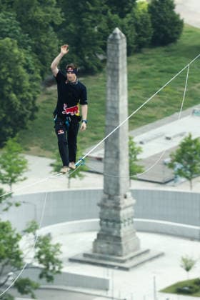 Jaan Roose crossed a highline between two tallest Polish building WARSAW, POLAND - MAY 31: Jaan Roose walks a highline between the Palace of Culture and Science and Varso Tower during the Red Bull Time Line in Warsaw, Poland, May 31, 2026. During the event Estonian slackliner crossed a 500-meter-long line suspended about 180 meters above the city streets between two tallest buildings in Poland. Jakub Porzycki Anadolu Warsaw Poland. Editorial use only. Please get in touch for any other usage.  Copyright: x2026xAnadoluxJakubxPorzyckix