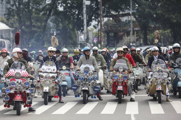 Vespa enthusiasts gather for the Jakarta Mods Mayday (JMM) 2026 Festival in Indonesia JAKARTA, INDONESIA - MAY 31: Thousands of Vespa enthusiasts from around the world gather for Jakarta Mods Mayday (JMM) 2026, an annual event that unites scooter lovers in Jakarta, Indonesia on May 31, 2026. Organized by Warriors Jakarta Production, the event drew an estimated 5,000 participants who joined a convoy through the capital’s major streets. More than a celebration of scooter culture, JMM 2026 is expected to contribute positively to Jakarta’s tourism and creative economy. Indonesia has long been home to one of the largest Vespa communities in Southeast Asia, with deep roots dating back to the 1960s. Vespa clubs thrive in nearly every province, ser  Copyright: x2026xAnadoluxAgoesxRudiantox