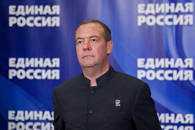RUSSIA, MOSCOW REGION - MAY 31, 2026: United Russia Party Chairman Dmitry Medvedev is seen in the Gorki residence while hosting a video-conference meeting to discuss the results of the party s 2026 preliminary e-vote for candidates for members of legislative assemblies at all levels of government. Yekaterina Shtukina POOL TASS  93246752