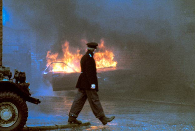 File - The Troubles - Civil War in Northern Ireland File - A car bomb destroyed by British police is seen in the Catholic city centre of Belfast, Northern Ireland, in 1973 during the Troubles. Photo by Marc Charuel ABACAPRESS.COM Belfast Ireland  Copyright: xMarcxCharuel ABACAx