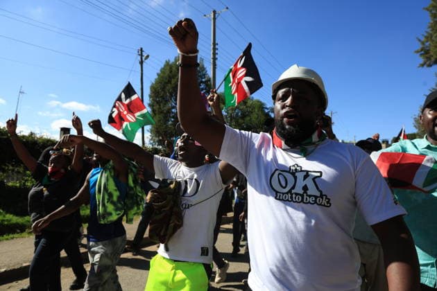 Protesters demonstrate the Ebola treatment center established or Americans in Kenya NANYUKI, KENYA - JUNE 1: Protesters march toward the entrance of Laikipia Air Base and chant slogans during a demonstration against plans to establish an Ebola quarantine facility for U.S. citizens diagnosed with Ebola in Nanyuki, Kenya, on June 1, 2026. Lucas Mukasa Anadolu Nanyuki Kenya. Editorial use only. Please get in touch for any other usage.  Copyright: x2026xAnadoluxLucasxMukasax
