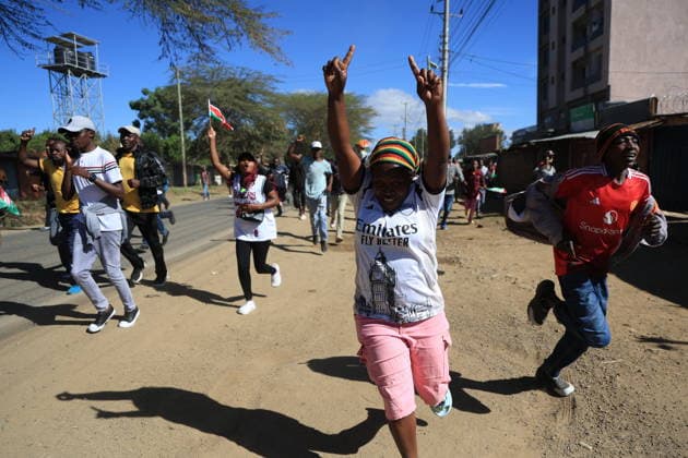Protesters demonstrate the Ebola treatment center established or Americans in Kenya NANYUKI, KENYA - JUNE 1: Protesters march toward the entrance of Laikipia Air Base and chant slogans during a demonstration against plans to establish an Ebola quarantine facility for U.S. citizens diagnosed with Ebola in Nanyuki, Kenya, on June 1, 2026. Lucas Mukasa Anadolu Nanyuki Kenya. Editorial use only. Please get in touch for any other usage.  Copyright: x2026xAnadoluxLucasxMukasax