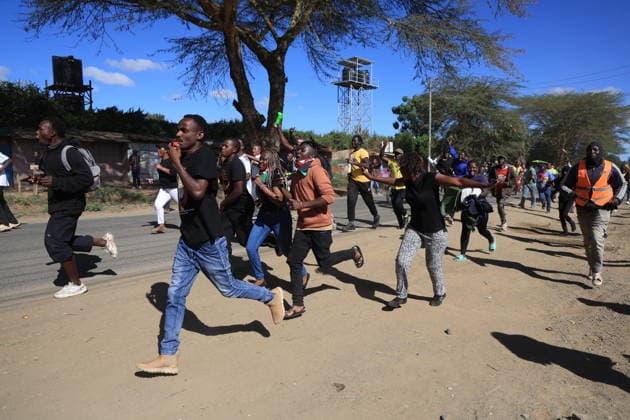 Protesters demonstrate the Ebola treatment center established or Americans in Kenya NANYUKI, KENYA - JUNE 1: Protesters march toward the entrance of Laikipia Air Base and chant slogans during a demonstration against plans to establish an Ebola quarantine facility for U.S. citizens diagnosed with Ebola in Nanyuki, Kenya, on June 1, 2026. Lucas Mukasa Anadolu Nanyuki Kenya. Editorial use only. Please get in touch for any other usage.  Copyright: x2026xAnadoluxLucasxMukasax