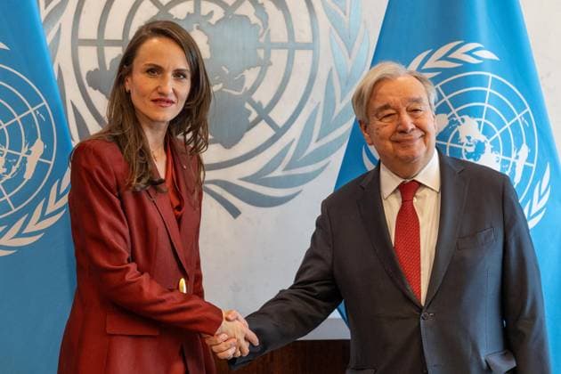 June 1, 2026, New York, New York, USA: Secretary-General Antonio Guterres meeting with Oana-Silvia Toiu, Minister for Foreign Affairs of Romania at UN Headquarters in New York, NY on June 1, 2026. New York USA  - ZUMAr339 20260601_znp_r339_009 Copyright: xLevxRadinx