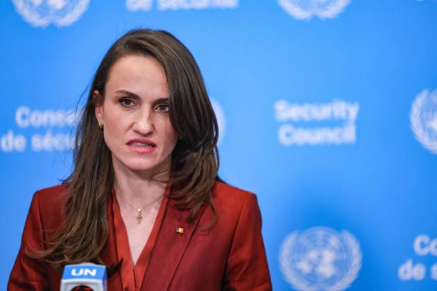 June 1, 2026, New York, New York, USA: RomaniaÃ¢â‚¬â ¢s Minister for Foreign Affairs OANA-SILVIA TOIU briefs reporters at the Security Council stakeout after a briefing on Ukraine at UNHQ in New York, following a Russian drone incursion into Romanian airspace that injured two civilians and raised wider concerns over the regional spillover of RussiaÃ¢â‚¬â ¢s war against Ukraine. New York USA  - ZUMAo116 20260601_znp_o116_102 Copyright: xBiancaxOterox