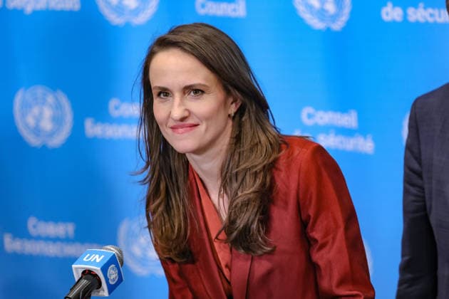 June 1, 2026, New York, New York, USA: RomaniaÃ¢â‚¬â ¢s Minister for Foreign Affairs OANA-SILVIA TOIU smiles before briefing reporters at the Security Council stakeout after a briefing on Ukraine at UNHQ in New York, following a Russian drone incursion into Romanian airspace that injured two civilians and raised wider concerns over the regional spillover of RussiaÃ¢â‚¬â ¢s war against Ukraine. New York USA - ZUMAo116 20260601_znp_o116_111 Copyright: xBiancaxOterox