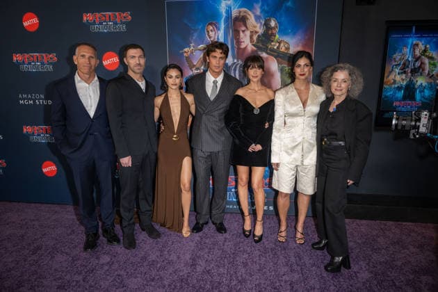Masters of the Universe Fan Screening, New York, USA - 01 Jun 2026 (L-R) Ynon Kreiz, Travis Knight, Camila Mendes, Nicholas Galitzine, Alison Brie, Morena Baccarin and Courtenay Valenti attend Masters of the Universe Fan Screening at Regal Times Square on June 1, 2026 in New York City. New York United States Copyright: xRonxAdarx xSOPAxImagesx _radar_motu_20260601_01457