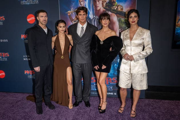 June 1, 2026, New York, United States: (L-R) Travis Knight, Camila Mendes, Nicholas Galitzine, Alison Brie and Morena Baccarin attend Masters of the Universe Fan Screening at Regal Times Square on June 1, 2026 in New York City. New York United States  - ZUMAs197 20260601_aaa_s197_337 Copyright: xRonxAdarx