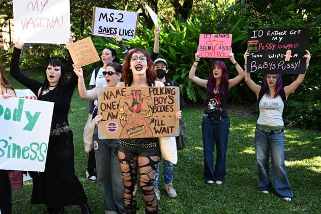 QLD NURSES RALLY, Nurses, midwives and pro-choice supporters are seen during a protest against the Katter Australian Party action to block expanded access to early pregnancy medical termination at the City Botanic Gardens in Brisbane, Tuesday, June 2, 2026. ( NO ARCHIVING Brisbane Queensland Australia  Copyright: xDarrenxEnglandx 20260602126471444867