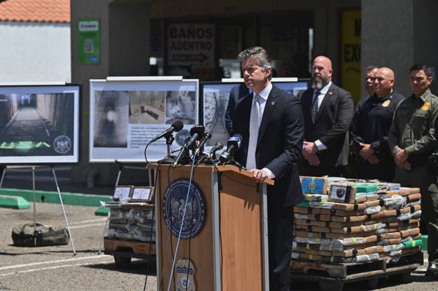June 1, 2026, San Diego, California, USA: U.S. Attorney Adam Gordon of the Southern District of California at a press conference outside a border tunnel found near the Otay Mesa Port of Entry in San Diego, California at a border shopping plaza, Buy 4 Less where authorities blocked access on Monday, June 01, 2026. San Diego USA - ZUMAm180 20260601_zip_m180_010 Copyright: xCarlosxA.xMorenox