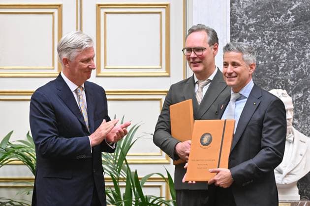 The King Hands Out The Francqui-Collen Prize 2026 BRUSSELS, BELGIUM - JUNE 2 : King Philippe hands out the 2026 Francqui-Collen Prize in Biological and Medical Sciences to Prof. Diether Lambrechts (KU Leuven VIB) and Prof. Patrice Cani (UC Louvain) at the Palace of the Academies in Brussels. Professor Diether Lambrechts receives the prize for his research into the best treatments for cancerous tumours, whilst Professor Patrice Cani is recognised for his work and research into the interaction between our gut bacteria and our brain, and for his groundbreaking discoveries ....on June 02, 2026 in Brussels, Belgium, 02 06 2026 Brussels Belgium  Copyright: xBertxVanxDenxBrouckex