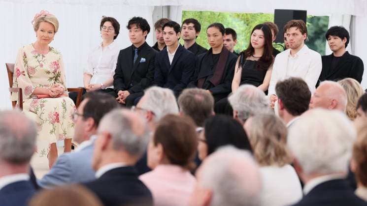 Queen Mathilde of Belgium pictured during the award ceremony for the winners of the 22nd edition of the Queen Elisabeth Cello Competition, at the Queen Elizabeth Music Chapel, in Waterloo, on Tuesday 02 June 2026.  BENOITxDOPPAGNE 175735220