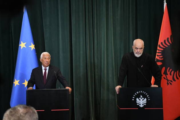 Antonio Costa holds joint press conference with Edi Rama in Tirana TIRANA, ALBANIA - JUNE 2: European Council President Antonio Costa (L) holds joint press conference with Albanian Prime Minister Edi Rama (R) in Tirana, Albania on June 2, 2026. Olsi Shehu Anadolu Tirana Albania. Editorial use only. Please get in touch for any other usage.  Copyright: x2026xAnadoluxOlsixShehux