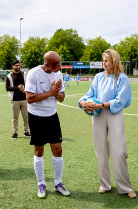 02-06-2026 Voorburg Queen Maxima, Honorary Chair of the MIND Us Foundation, with Humberto Tan during the kick off the ˜The Invisible Injury™ program by the KNVB and Zilveren Kruis at Forum Sport in Voorburg. Â  Copyright: xPPEx