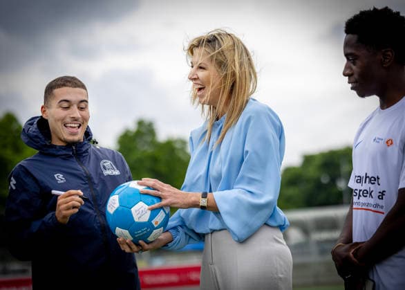 02-06-2026 Voorburg Queen Maxima, Honorary Chair of the MIND Us Foundation, during the kick off the ˜The Invisible Injury™ program by the KNVB and Zilveren Kruis at Forum Sport in Voorburg. Â  Copyright: xPPEx