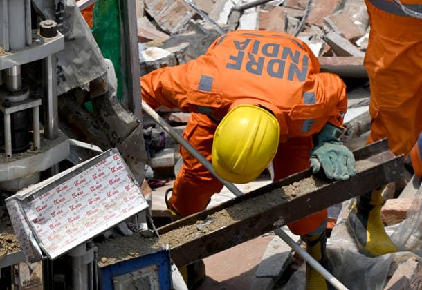 NEW DELHI, INDIA - JUNE 2: NDRF team conducts a search and rescue operation as a building collapsed after the cylinder blast in Mukundpur, Burari, on June 2, 2026 in New Delhi, India. Neighbours and officials alleged that a large number of cylinders were being stored illegally inside the house where the blast occurred. (Photo by Ishant Chauhan Hindustan Times ) House Collapses After Cylinder Blast In Delhi™s Mukundpur, People Feared Trapped Under Debris