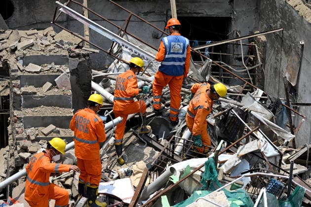 NEW DELHI, INDIA - JUNE 2: NDRF team conducts a search and rescue operation as a building collapsed after the cylinder blast in Mukundpur, Burari, on June 2, 2026 in New Delhi, India. Neighbours and officials alleged that a large number of cylinders were being stored illegally inside the house where the blast occurred. (Photo by Ishant Chauhan Hindustan Times ) House Collapses After Cylinder Blast In Delhi™s Mukundpur, People Feared Trapped Under Debris