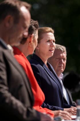 DENMARK The Government Platform is Presented Party leaders Martin Lidegaard (Radikale Venstre), Pia Olsen Dyhr (SF), incoming Prime Minister Mette Frederiksen (Socialdemokratiet), and Lars Loekke Rasmussen (Moderaterne) present the government platform for a new government in Denmark, at Marienborg in Kongens Lyngby, Tuesday, June 2, 2026. (Photo: Liselotte Sabroe Ritzau Scanpix) , Copenhagen Denmark *** DENMARK The Government Platform is Presented Party leaders Martin Lidegaard Radikale Venstre , Pia Olsen Dyhr SF , incoming Prime Minister Mette Frederiksen Socialdemokratiet , and Lars Loekke Rasmussen Moderaterne present the government platform for a new government in Denmark, at Marienborg in Kongens Lyngby, Tuesday, June 2, 2026 Photo  Copyright: Ritzau Scanpix LiselottexSabroex spdk20260602-173938-L