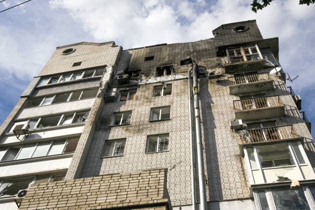 A nine-storey apartment block shows damage after being hit by a Russian drone in Dnipro, Ukraine, on 2 June 2026. During the day, Russian occupation forces carried out another strike on the city, targeting a block of flats with a jet drone. As a result of the direct hit, one apartment burned to the ground, and neighbouring flats also sustained significant damage. Two children were injured and taken to the hospital with moderate injuries. (Photo by Mykola Miakshykov Ukrinform) Russian drone strikes block of flats in Dnipro  Copyright: xMykolaxMiakshykovx
