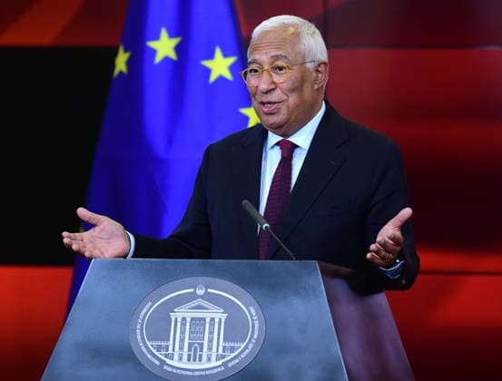 Antonio Costa European Council President during a joint press conference with Hristijan Mickoski Prime Minister of North Macedonia in Skopje, North Macedonia, 2 Juney 2026. IMAGO PETR STOJANOVSKI
