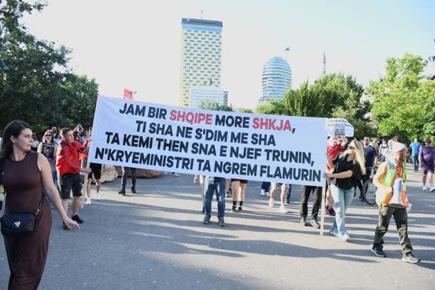 Protests continue in Albania over planned tourism project TIRANA, ALBANIA - JUNE 2: Thousands of demonstrators carrying banners and placards gather at Skanderbeg Square to protest the planned sale of a beach in the Zvernec area of Vlora as part of a tourism development project, in Tirana, Albania on June 2, 2026. Protesters after marched toward the Prime Minister’s Office to voice opposition to the project. Olsi Shehu Anadolu Tirana Albania. Editorial use only. Please get in touch for any other usage.  Copyright: x2026xAnadoluxOlsixShehux