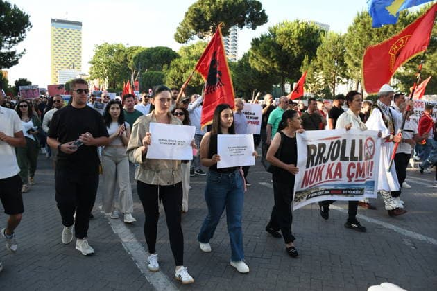 Protests continue in Albania over planned tourism project TIRANA, ALBANIA - JUNE 2: Thousands of demonstrators carrying banners and placards gather at Skanderbeg Square to protest the planned sale of a beach in the Zvernec area of Vlora as part of a tourism development project, in Tirana, Albania on June 2, 2026. Protesters after marched toward the Prime Minister’s Office to voice opposition to the project. Olsi Shehu Anadolu Tirana Albania. Editorial use only. Please get in touch for any other usage.  Copyright: x2026xAnadoluxOlsixShehux