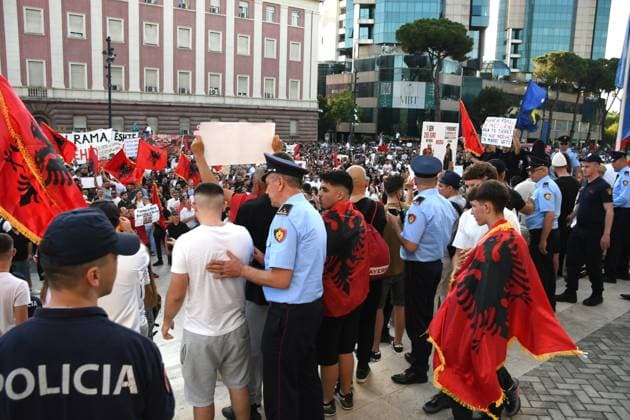 Protests continue in Albania over planned tourism project TIRANA, ALBANIA - JUNE 2: Thousands of demonstrators carrying banners and placards gather at Skanderbeg Square to protest the planned sale of a beach in the Zvernec area of Vlora as part of a tourism development project, in Tirana, Albania on June 2, 2026. Protesters after marched toward the Prime Minister’s Office to voice opposition to the project. Olsi Shehu Anadolu Tirana Albania. Editorial use only. Please get in touch for any other usage.  Copyright: x2026xAnadoluxOlsixShehux