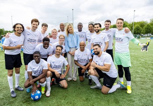 Voorburg, The Netherlands, 2026-06-02 14:50:26 VOORBURG, 02-06-2026, Forum Sport Queen Maxima, Honorary Chair of the MIND Us Foundation, kicks off the The Invisible Injury program by the KNVB and Zilveren Kruis at Forum Sport in Voorburg. The aim of the program is to make mental health a topic of discussion in amateur football. Minister Sterk of Long-Term Care, Youth and Sport is attending the visit. The visit takes place during Mental Health Week. PHOTO: NLBeeld Credit: NL Beeld Patrick van Emst  Copyright: xx x