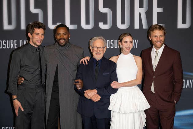 Photocall Disclosure Day in Paris Director Steven Spielberg and cast members Emily Blunt, Colman Domingo, Josh O Connor and Wyatt Russell pose during a photocall for the premiere of the film Disclosure Day in Paris, France, June 2, 2026. Photo by Eliot Blondet ABACAPRESS.COM Paris France France  Copyright: xBlondetxEliot ABACAx