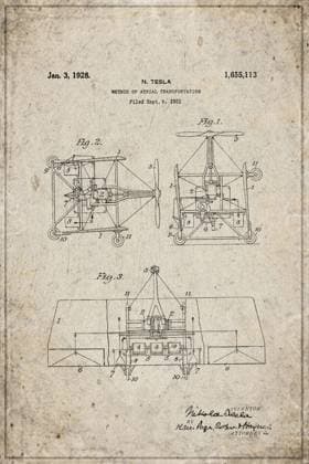 Nikola Tesla Patent, US Patent 1, 655, 113 Methode des Lufttransports Nikola Tesla Patent, US Patent 1, 655, 113 Method of Aerial Transportation Copyright: imageBROKER Allexxandar ibxavu17933558.jpg