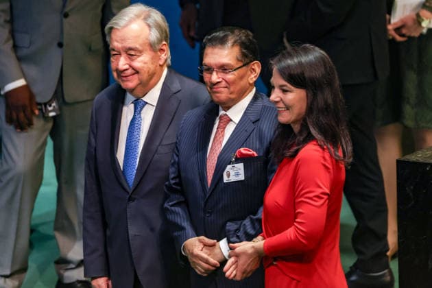 June 2, 2026, New York, New York, USA: ANTONIO GUTERRES, KHALILUR RAHMAN and ANNALENA BAERBOCK stand together in the General Assembly Hall after RAHMAN was elected President of the 81st session of the UN General Assembly at UNHQ in New York. New York USA  - ZUMAo116 20260602_znp_o116_054 Copyright: xBiancaxOterox