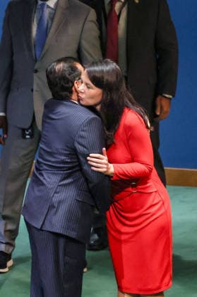 June 2, 2026, New York, New York, USA: President of the General Assembly ANNALENA BAERBOCK embraces KHALILUR RAHMAN of Bangladesh in the General Assembly Hall after he was elected President of the 81st session of the UN General Assembly at UNHQ New York USA - ZUMAo116 20260602_znp_o116_047 Copyright: xBiancaxOterox