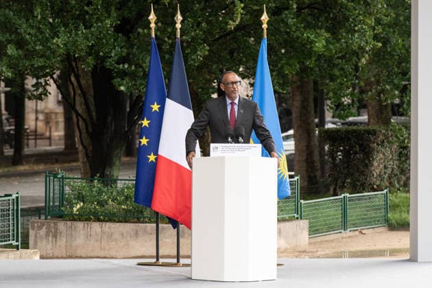 Emmanuel Macron Honors Tutsi Genocide Victims - Paris Rwandan President Paul Kagame. French President Emmanuel Macron inaugurates the memorial known as L Archive in tribute to the victims of the genocide perpetrated against the Tutsi in Rwanda, with Paul Kagame, President of the Republic of Rwanda, on the Esplanade Habib-Bourguiba in Paris, France on June 2, 2026. Photo by Isa Harsin Pool ABACAPRESS.COM Paris Ile-de-France France  Copyright: xHarsinxIsa Pool ABACAx