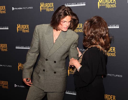 Murder Between Friends premiere London, UK. Damian Hurley and Joan Collins at the Murder Between Friends premiere. Curzon Mayfair. 2nd June 2026. LMK11-S030626-001 Steve Bealing Landmark Media 