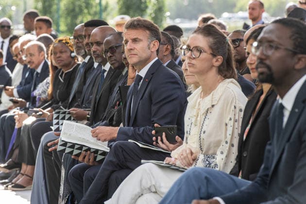 Emmanuel Macron Honors Tutsi Genocide Victims - Paris French President Emmanuel Macron inaugurates the memorial known as L Archive in tribute to the victims of the genocide perpetrated against the Tutsi in Rwanda, with Paul Kagame, President of the Republic of Rwanda, on the Esplanade Habib-Bourguiba on June 2, 2026 in Paris, France. Photo by Isa Harsin Pool ABACAPRESS.COM Paris Ile-de-France France  Copyright: xHarsinxIsa Pool ABACAx