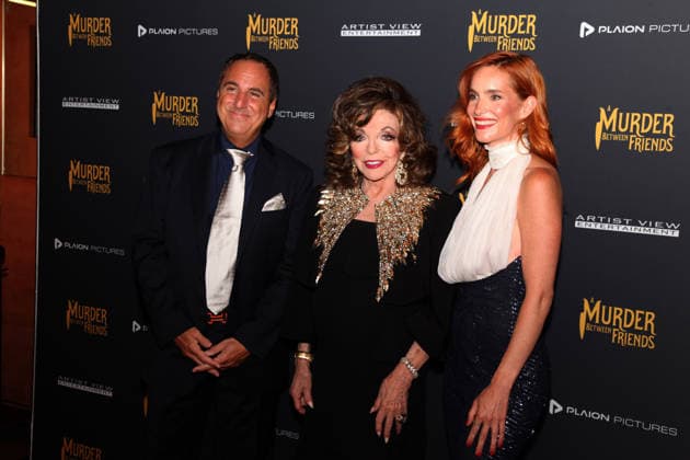 Murder Between Friends premiere London, UK. Mark Rozzano, Joan Collins and Hana Vagnerova at the Murder Between Friends premiere. Curzon Mayfair. 2nd June 2026. LMK11-S030626-001 Steve Bealing Landmark Media 