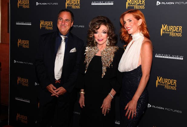 Murder Between Friends premiere London, UK. Mark Rozzano, Joan Collins and Hana Vagnerova at the Murder Between Friends premiere. Curzon Mayfair. 2nd June 2026. LMK11-S030626-001 Steve Bealing Landmark Media 