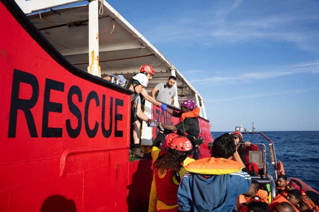 NGO rescue ship Open Arms rescues 58 migrants in Central Mediterranean CENTRAL MEDITERRANEAN – JUNE 3: A wooden boat carrying 58 migrants, including 18 unaccompanied minors from Sudan, Eritrea, Egypt, Bangladesh and Somalia, is rescued by the NGO vessel Open Arms in the Central Mediterranean on June 3, 2026. The migrants had departed Libya the previous day. Crew members distributed life jackets before transferring all 58 people to safety after the overcrowded boat began taking on water. Joan Galvez Anadolu At Sea At Sea. Editorial use only. Please get in touch for any other usage.  Copyright: x2026xAnadoluxJoanxGalvezx